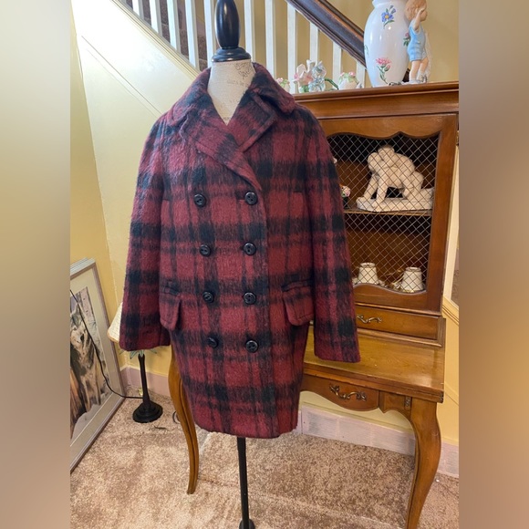 Coach F86235 Plaid Long Pea Coat in Excellent Condition.